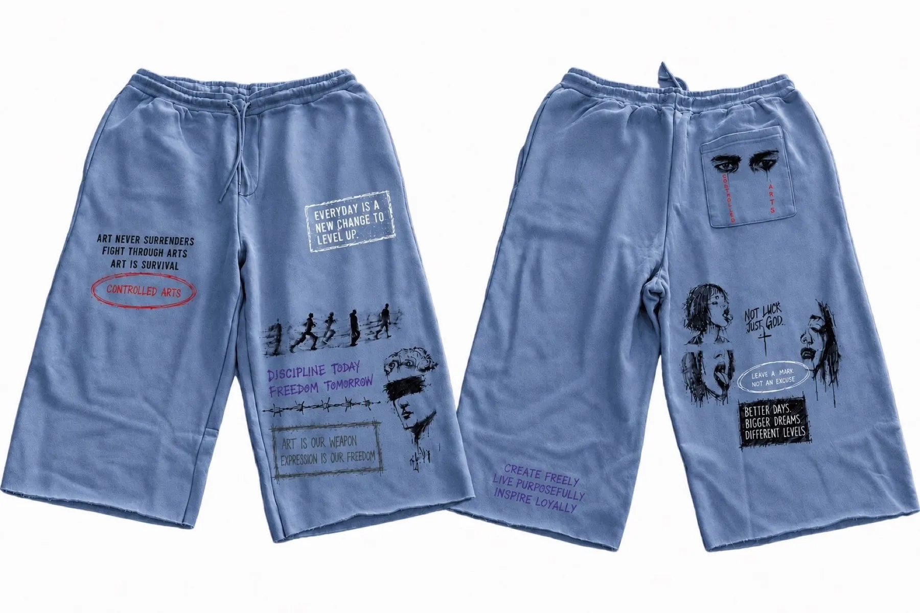 Fuzzy Graphic Print Trousers