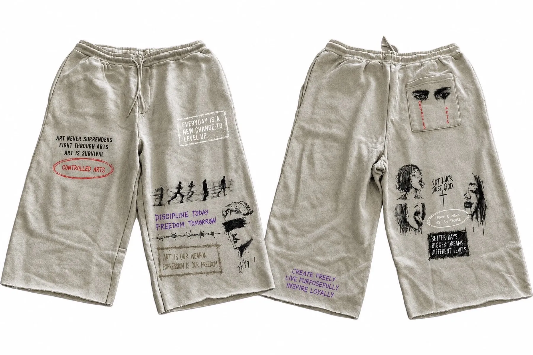 Fuzzy Graphic Print Trousers